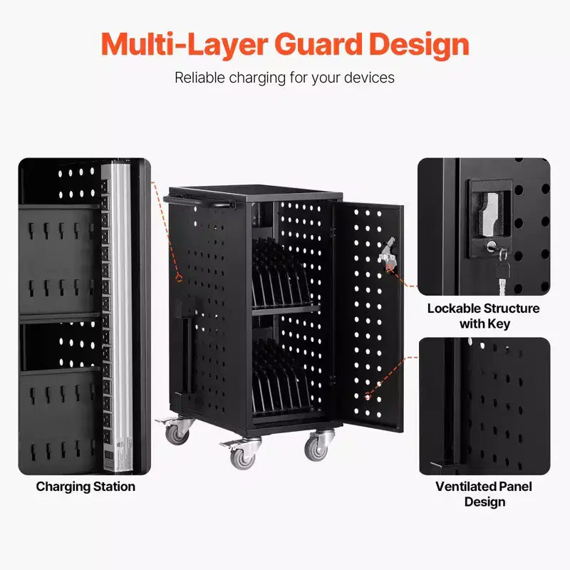 Charging Cart, 16 Device Mobile Charging Station, Up to 15.6 in Screen Size, Office and Classroom Mobile Charging Cart, for Chromebook