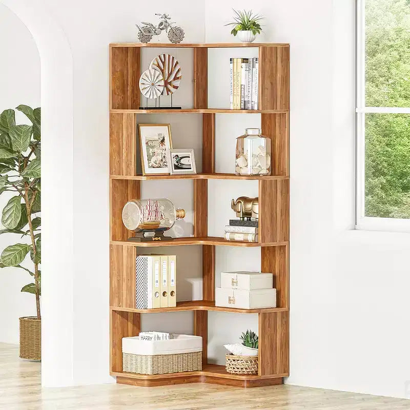Space-Saving L-Shaped Corner Shelving Unit, Multifunctional Storage Shelf for Bedroom Office