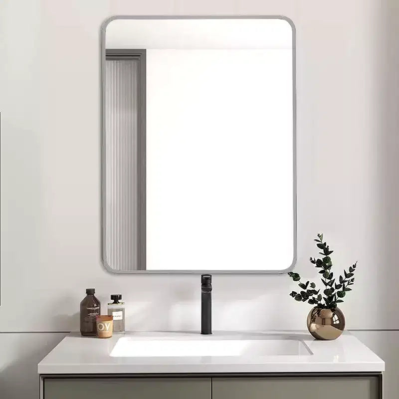 Silver Metal Framed Rectangular Bathroom Wall Mirror - Stylish & Durable