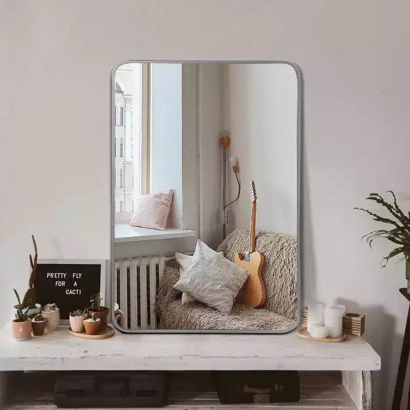 Silver Metal Framed Rectangular Bathroom Wall Mirror - Stylish & Durable