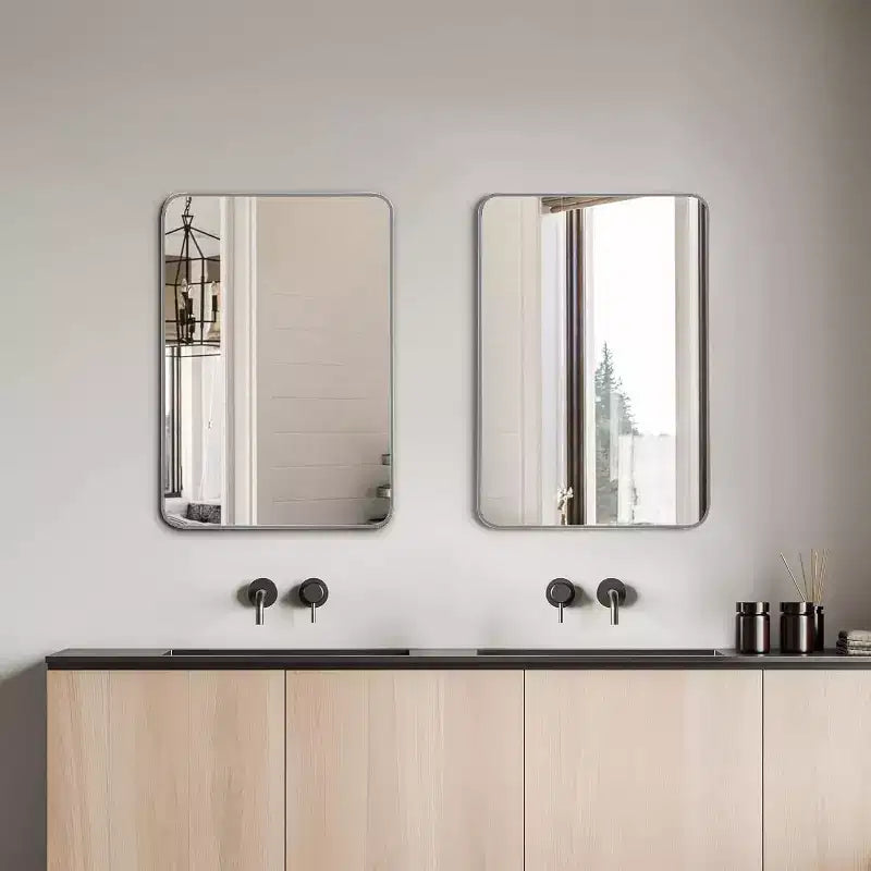 Silver Metal Framed Rectangular Bathroom Wall Mirror - Stylish & Durable