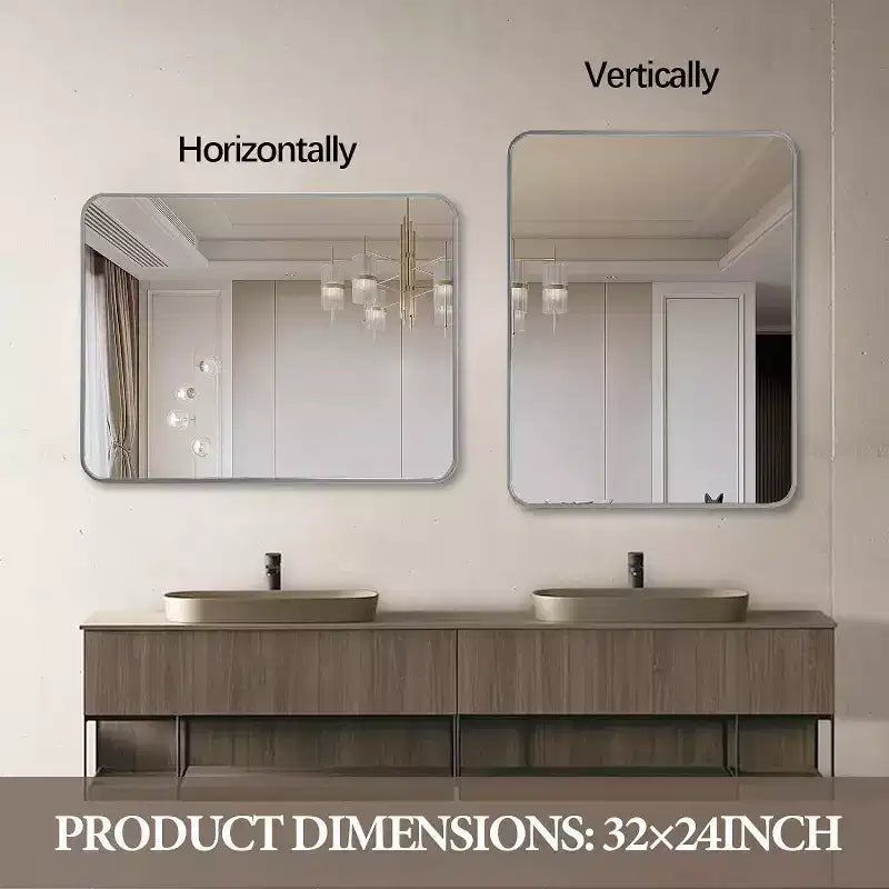 Silver Metal Framed Rectangular Bathroom Wall Mirror - Stylish & Durable