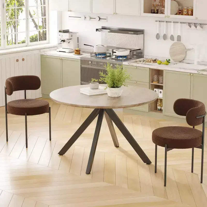 Mid-Century Dining Table for 4-6 Person,47 Round Wooden Dining Tabletop and Metal Frame for Kitchen,Dining Room,Living Room