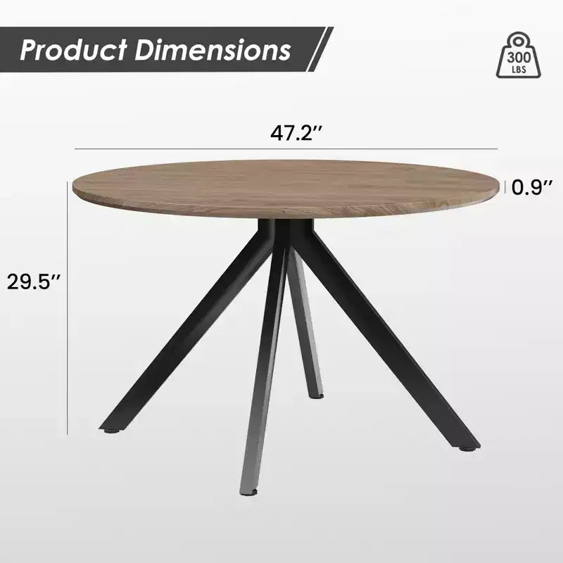 Mid-Century Dining Table for 4-6 Person,47 Round Wooden Dining Tabletop and Metal Frame for Kitchen,Dining Room,Living Room