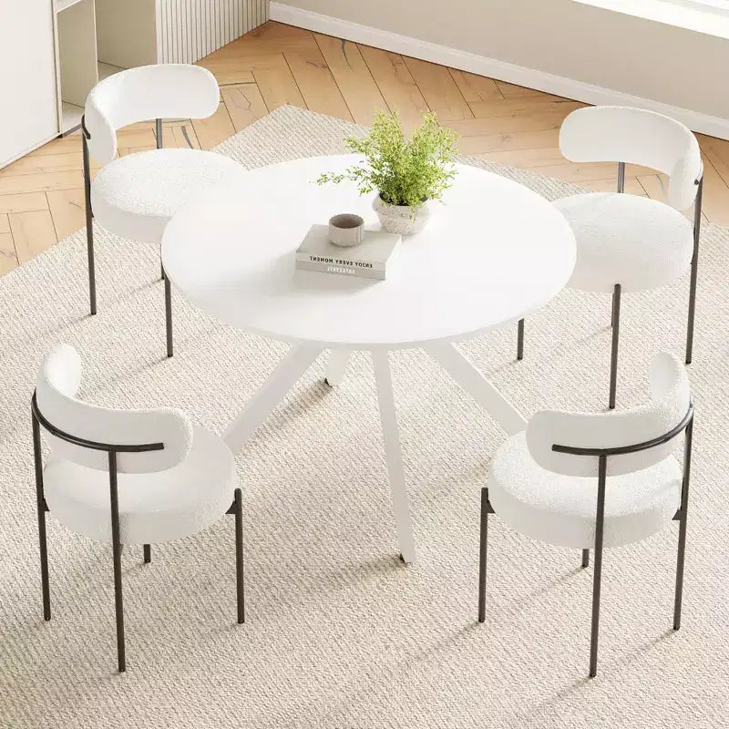 Mid-Century Dining Table for 4-6 Person,47 Round Wooden Dining Tabletop and Metal Frame for Kitchen,Dining Room,Living Room