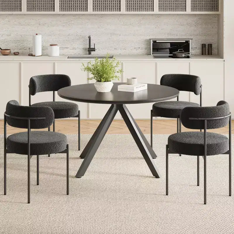 Mid-Century Dining Table for 4-6 Person,47 Round Wooden Dining Tabletop and Metal Frame for Kitchen,Dining Room,Living Room