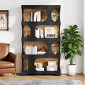 MAYEERTY 4-Tier S-Shaped Tall Bookcase Modern Black & Brown Two-Tone Classic Design