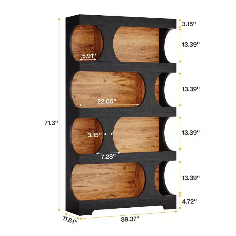 4-Tier S-Shaped Tall Bookcase Modern Black & Brown Two-Tone Classic Design