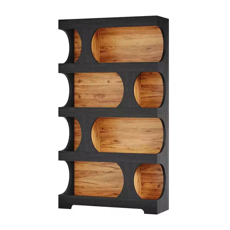 4-Tier S-Shaped Tall Bookcase Modern Black & Brown Two-Tone Classic Design