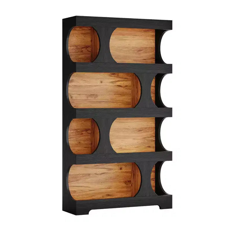 4-Tier S-Shaped Tall Bookcase Modern Black & Brown Two-Tone Classic Design
