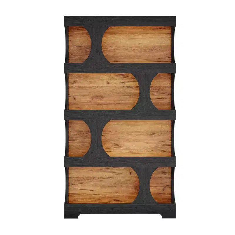 4-Tier S-Shaped Tall Bookcase Modern Black & Brown Two-Tone Classic Design