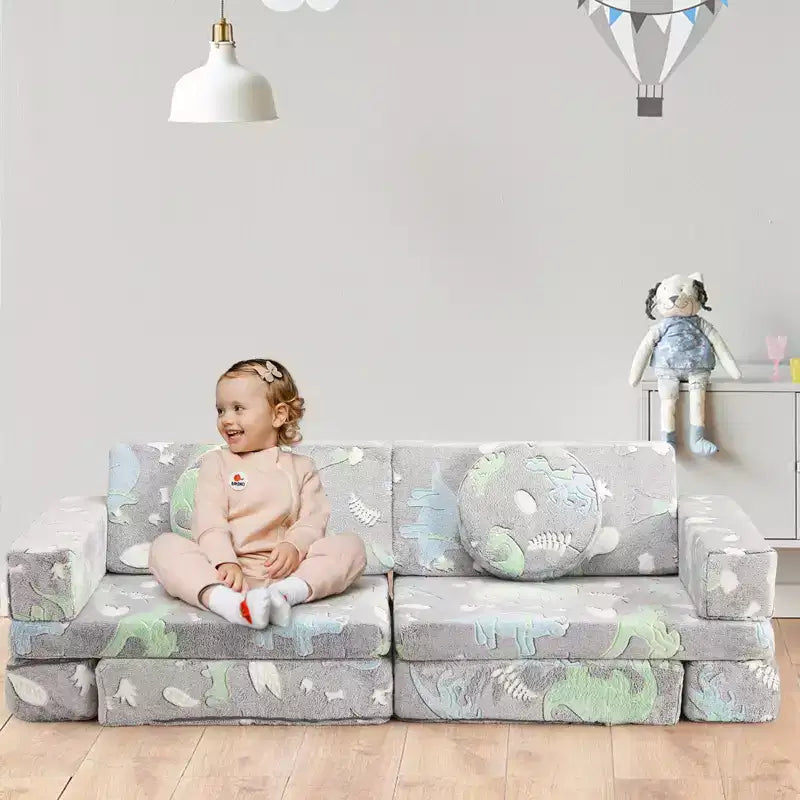 Modular Kids Couch for Toddler Playroom, Bedroom Imaginative Furniture, Kids Sofa for Playing, Sleeping, Toddler Girls and Boys, Grey