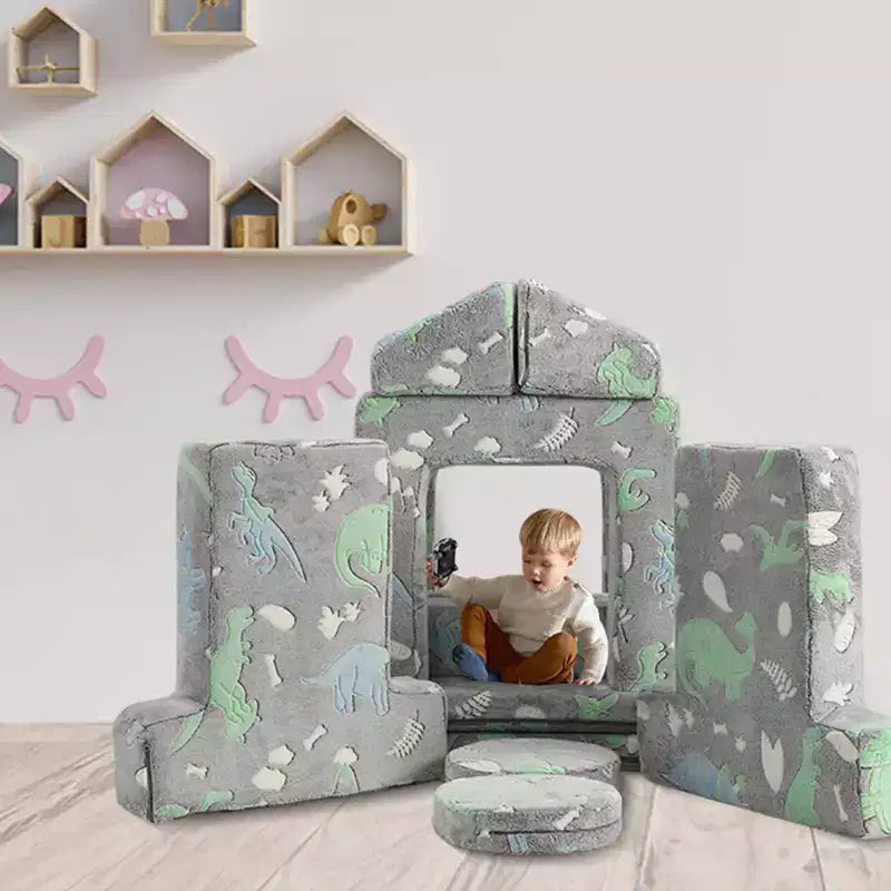 Modular Kids Couch for Toddler Playroom, Bedroom Imaginative Furniture, Kids Sofa for Playing, Sleeping, Toddler Girls and Boys, Grey