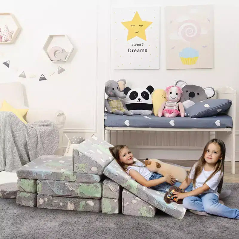 Modular Kids Couch for Toddler Playroom, Bedroom Imaginative Furniture, Kids Sofa for Playing, Sleeping, Toddler Girls and Boys, Grey