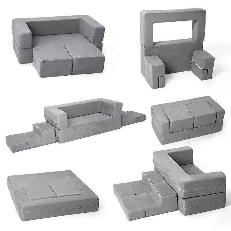 Modular Kids Couch for Toddler Playroom, Bedroom Imaginative Furniture, Kids Sofa for Playing, Sleeping, Toddler Girls and Boys, Grey
