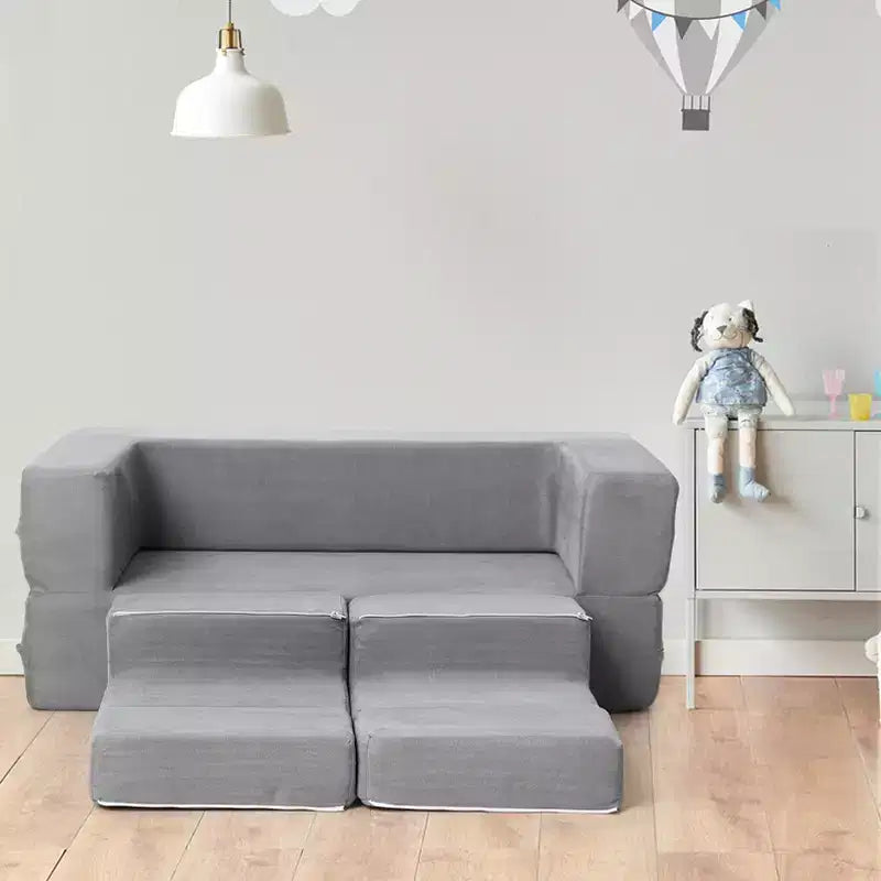 Modular Kids Couch for Toddler Playroom, Bedroom Imaginative Furniture, Kids Sofa for Playing, Sleeping, Toddler Girls and Boys, Grey