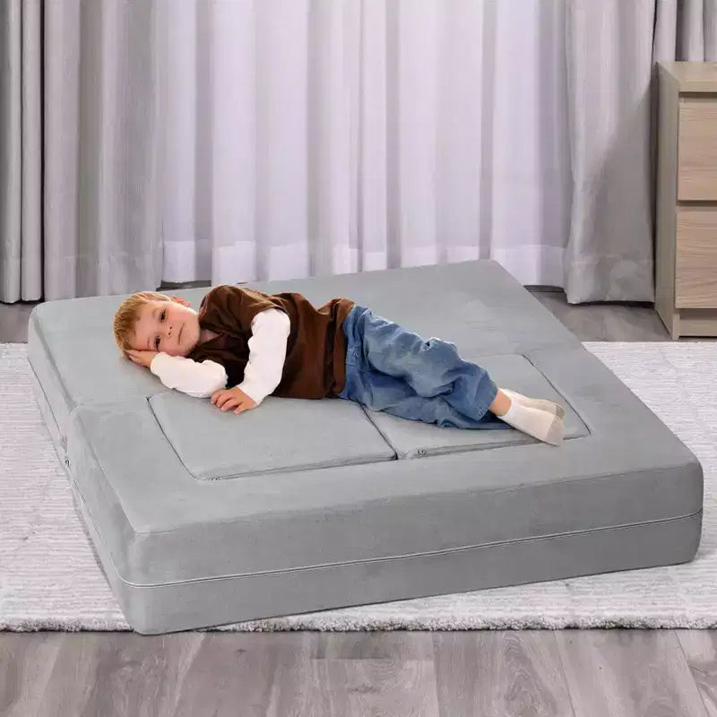 Modular Kids Couch for Toddler Playroom, Bedroom Imaginative Furniture, Kids Sofa for Playing, Sleeping, Toddler Girls and Boys, Grey
