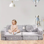 Canapé modulable pour enfants pour salle de jeux, chambre, mobilier imaginatif, canapé pour enfants pour jouer, dormir, pour filles et garçons, gris