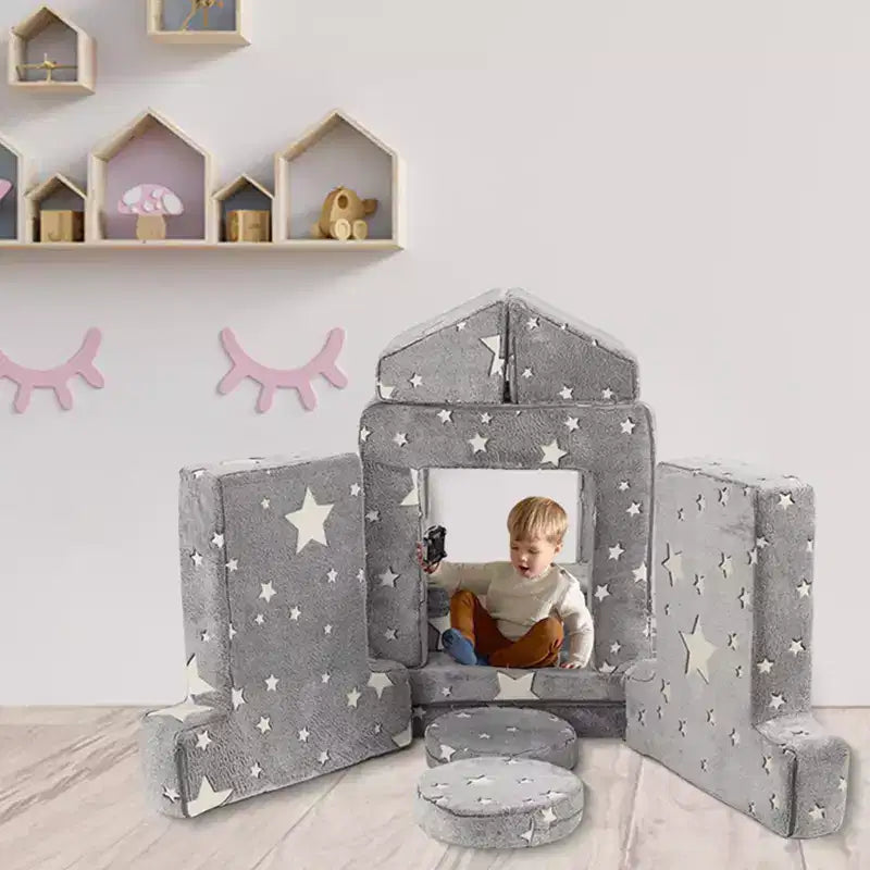 Modular Kids Couch for Toddler Playroom, Bedroom Imaginative Furniture, Kids Sofa for Playing, Sleeping, Toddler Girls and Boys, Grey