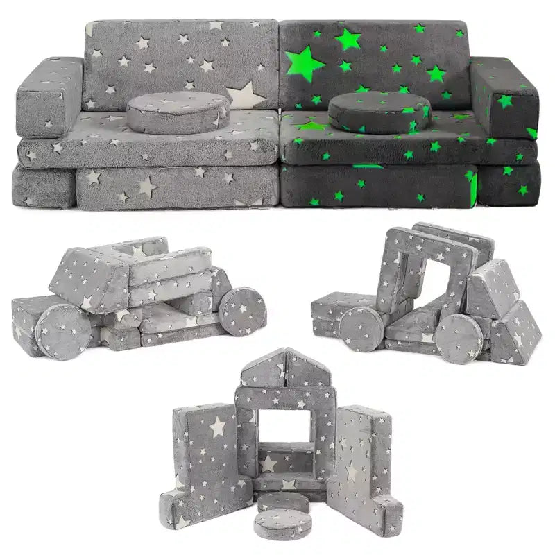 Modular Kids Couch for Toddler Playroom, Bedroom Imaginative Furniture, Kids Sofa for Playing, Sleeping, Toddler Girls and Boys, Grey