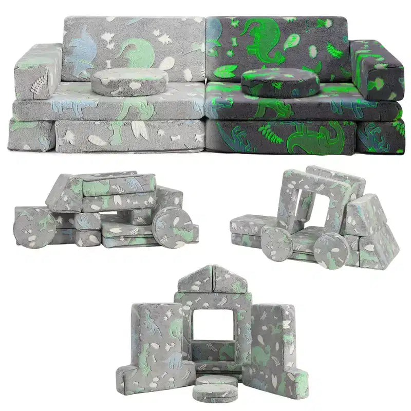 Modular Kids Couch for Toddler Playroom, Bedroom Imaginative Furniture, Kids Sofa for Playing, Sleeping, Toddler Girls and Boys, Grey