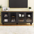 CLIHOME Farmhouse TV Stand with Tempered Glass Doors for TVs Up to 70, Versatile Sideboard with Adjustable Shelves