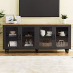 CLIHOME Farmhouse TV Stand with Tempered Glass Doors for TVs Up to 70, Versatile Sideboard with Adjustable Shelves