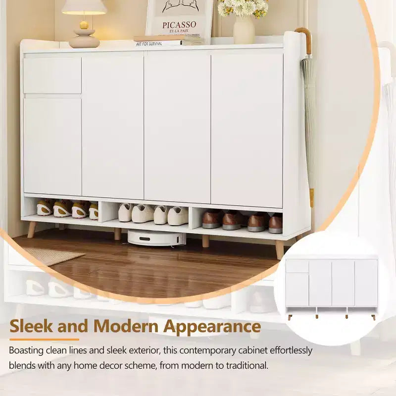 Modern Shoe Cabinet with Adjustable Shelves, Minimalist Home Organizer, Storage Sideboard