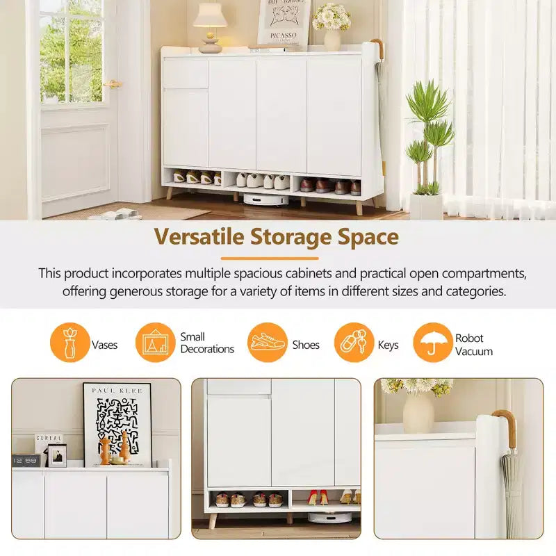 Modern Shoe Cabinet with Adjustable Shelves, Minimalist Home Organizer, Storage Sideboard