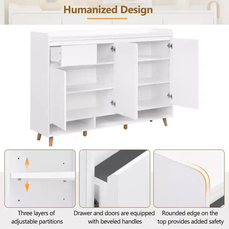 Modern Shoe Cabinet with Adjustable Shelves, Minimalist Home Organizer, Storage Sideboard