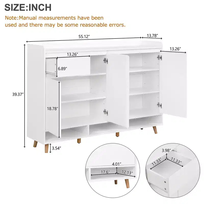 Modern Shoe Cabinet with Adjustable Shelves, Minimalist Home Organizer, Storage Sideboard