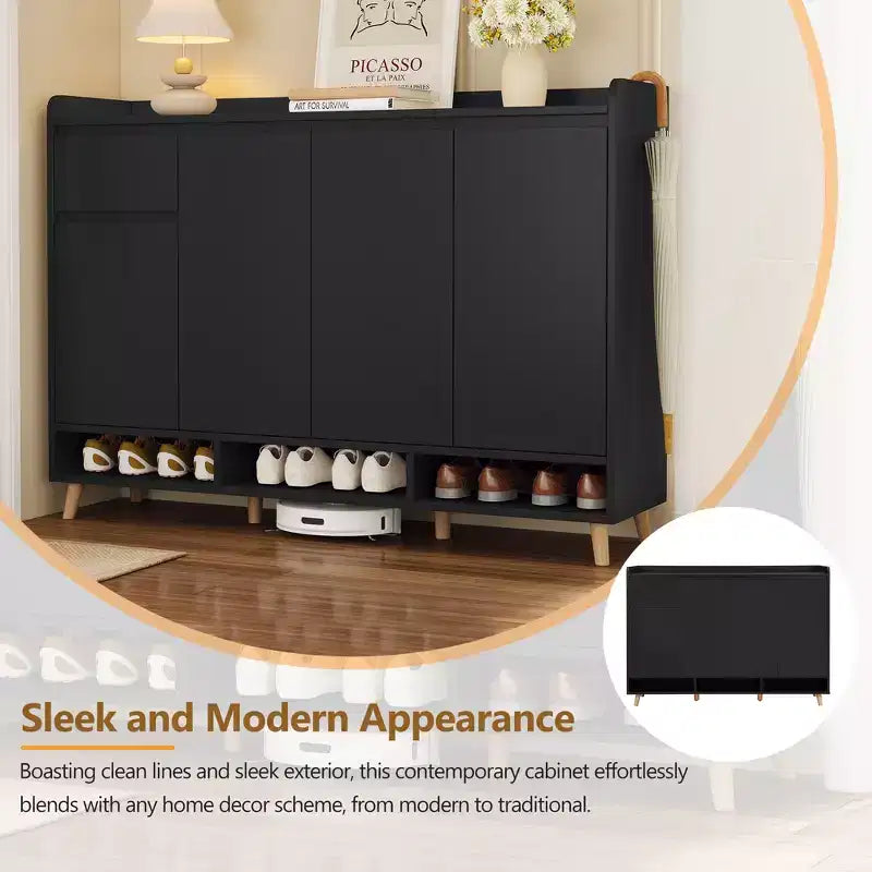 Modern Shoe Cabinet with Adjustable Shelves, Minimalist Home Organizer, Storage Sideboard
