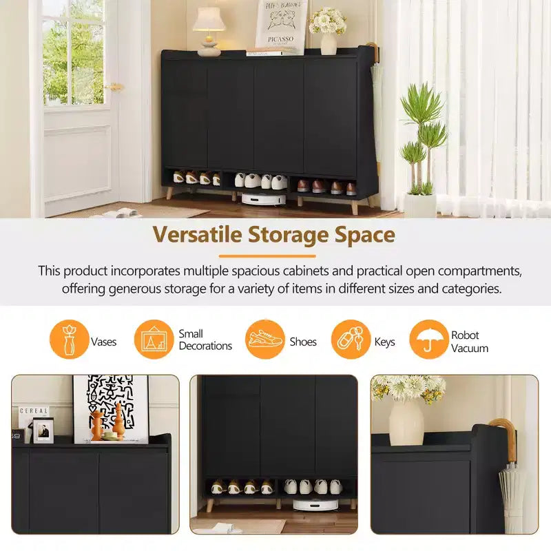 Modern Shoe Cabinet with Adjustable Shelves, Minimalist Home Organizer, Storage Sideboard