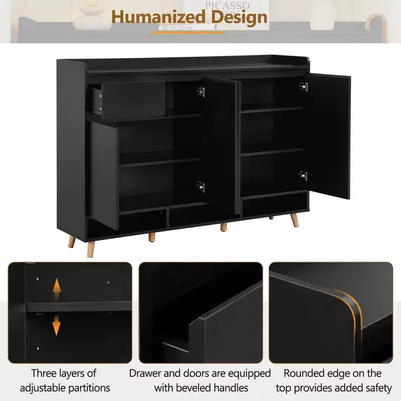 Modern Shoe Cabinet with Adjustable Shelves, Minimalist Home Organizer, Storage Sideboard