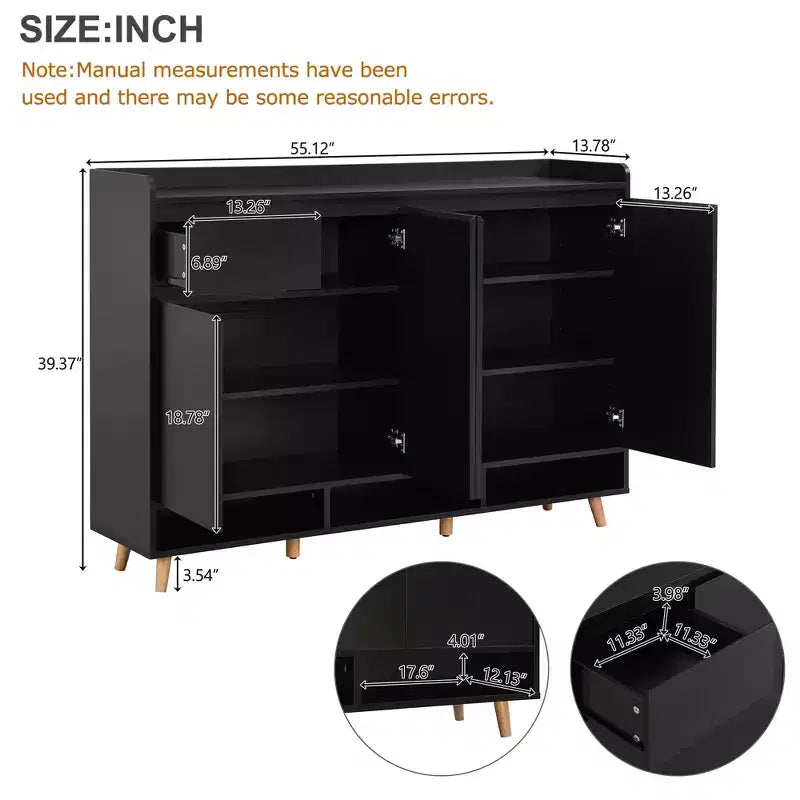 Modern Shoe Cabinet with Adjustable Shelves, Minimalist Home Organizer, Storage Sideboard