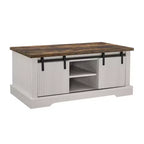 Table basse de ferme de 41 po avec porte coulissante de grange, rangement à 3 cubes et étagères réglables, table basse rectangulaire en bois pour salon