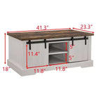 Table basse de ferme de 41 po avec porte coulissante de grange, rangement à 3 cubes et étagères réglables, table basse rectangulaire en bois pour salon