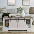 Okak 41 Farmhouse Coffee Table with Sliding Barn Door, 3-Cube Storage & Adjustable Shelves, Wood Rectangular Cocktail Table for Living Room