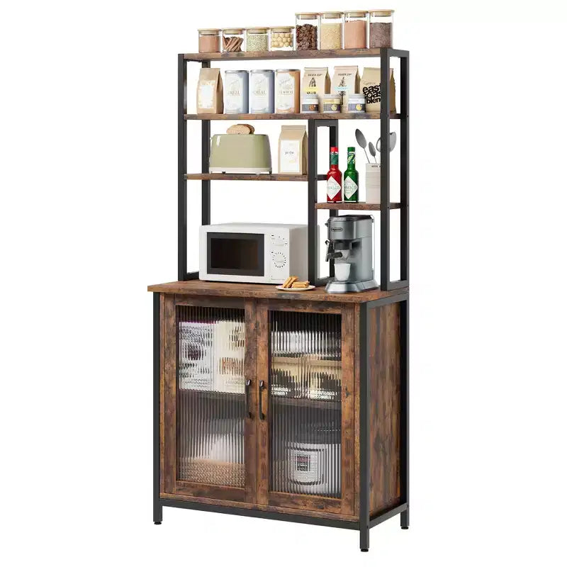 Bakers Rack, 64.5 Microwave Stand with Storage Tall Bar Cabinet Standing Baker's Racks Freestanding Wine Bar with Adjustable Feet