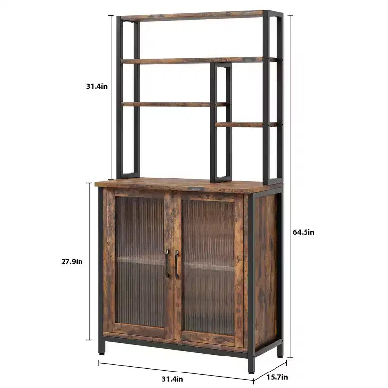 Bakers Rack, 64.5 Microwave Stand with Storage Tall Bar Cabinet Standing Baker's Racks Freestanding Wine Bar with Adjustable Feet