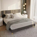 Queen Size Wood Bed Frame, Upholstered Platform Bed with Adjustable Headboard, Sturdy Wooden Slats, No Box Spring Needed, Grey