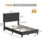 Cadre de lit en bois Queen Size, lit plateforme rembourré avec tête de lit réglable, lattes en bois robustes, aucun sommier tapissier requis, gris