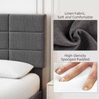 Cadre de lit en bois Queen Size, lit plateforme rembourré avec tête de lit réglable, lattes en bois robustes, aucun sommier tapissier requis, gris