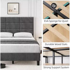 Cadre de lit en bois Queen Size, lit plateforme rembourré avec tête de lit réglable, lattes en bois robustes, aucun sommier tapissier requis, gris