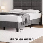 Cadre de lit en bois Queen Size, lit plateforme rembourré avec tête de lit réglable, lattes en bois robustes, aucun sommier tapissier requis, gris