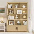 5-Tier Boho Bookshelf with Rattan Doors, Wooden Bookcase with Storage Cabinet, Tall Large Book Stand for Living Room