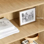 Étagère bohème à 5 niveaux avec portes en rotin, bibliothèque en bois avec armoire de rangement, grande bibliothèque haute pour salon