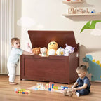 Coffre à jouets en bois pour enfants, boîte de rangement pour jouets pour tout-petits avec couvercle à charnière et charnière de sécurité, grand banc de rangement pour enfants de 83 x 45,5 x 61 cm, cerisier