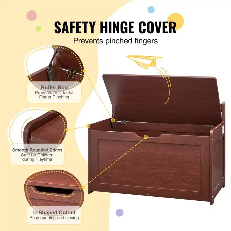 Wooden Toy Chest for Kids, Toddler Toy Storage Box with Flip-Top Lid and Safety Hinge, 32.68 x 17.91 x 24.02 Large Kids Storage Bench, Cherry