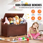 Coffre à jouets en bois pour enfants, boîte de rangement pour jouets pour tout-petits avec couvercle à charnière et charnière de sécurité, grand banc de rangement pour enfants de 83 x 45,5 x 61 cm, cerisier